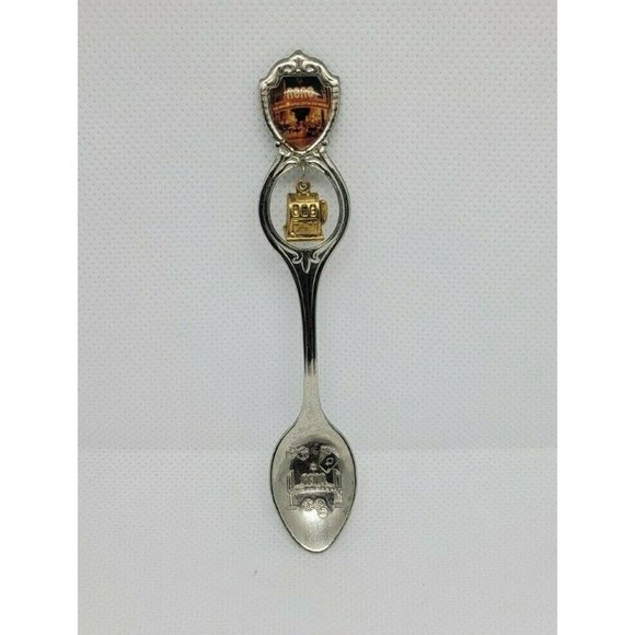 Reno The Biggest Little City In The World Silver Spoon & Golden Charm Attached - Picture 2 of 8